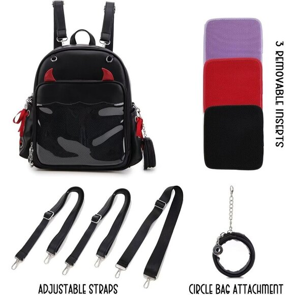 Goth Ita Bag Backpack Pin Display Women Halloween Purse Crossbody Bag Black Red main image 8